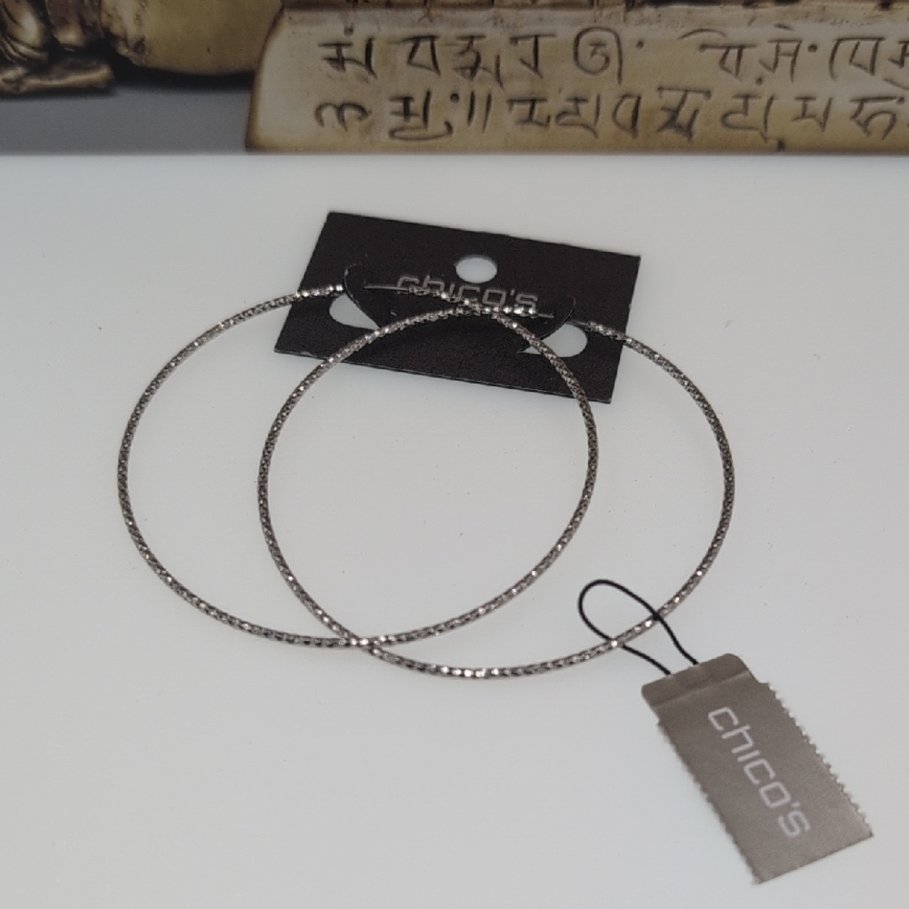 Chico's Silver Large Hoop Earrings Sleek Design